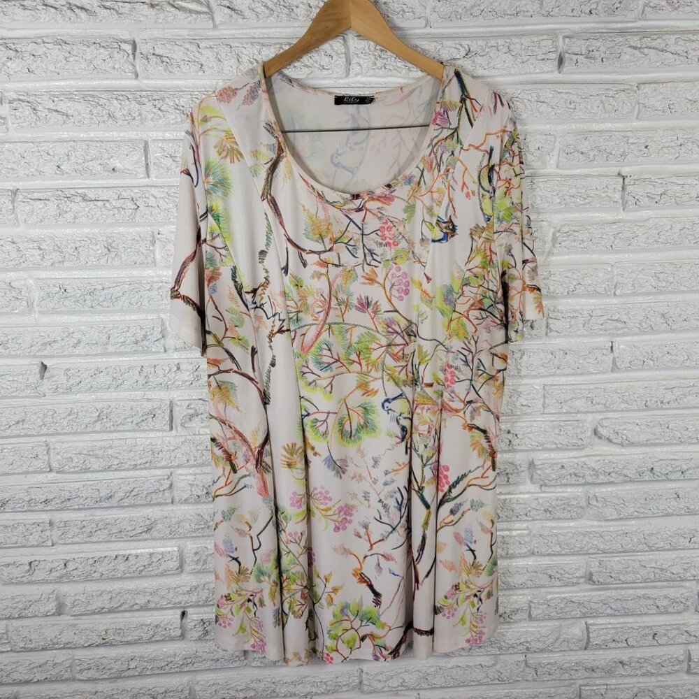 Lily Firmiana Womens Dress 1X Plus Mini Short Sleeve Birds Floral FLO204E